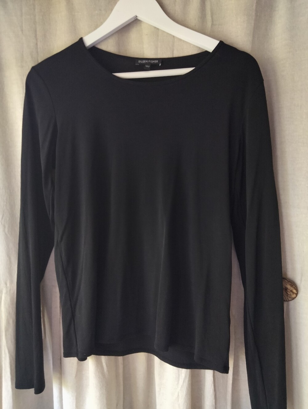 Eileen Fisher Black Silk Long-Sleeve Scoop Neck Top